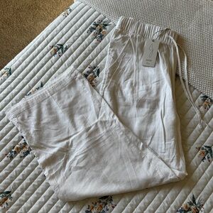 NWT Joie White Linen Blend Wide Leg Pants – Elastic Waist, Lace Trim, Size M